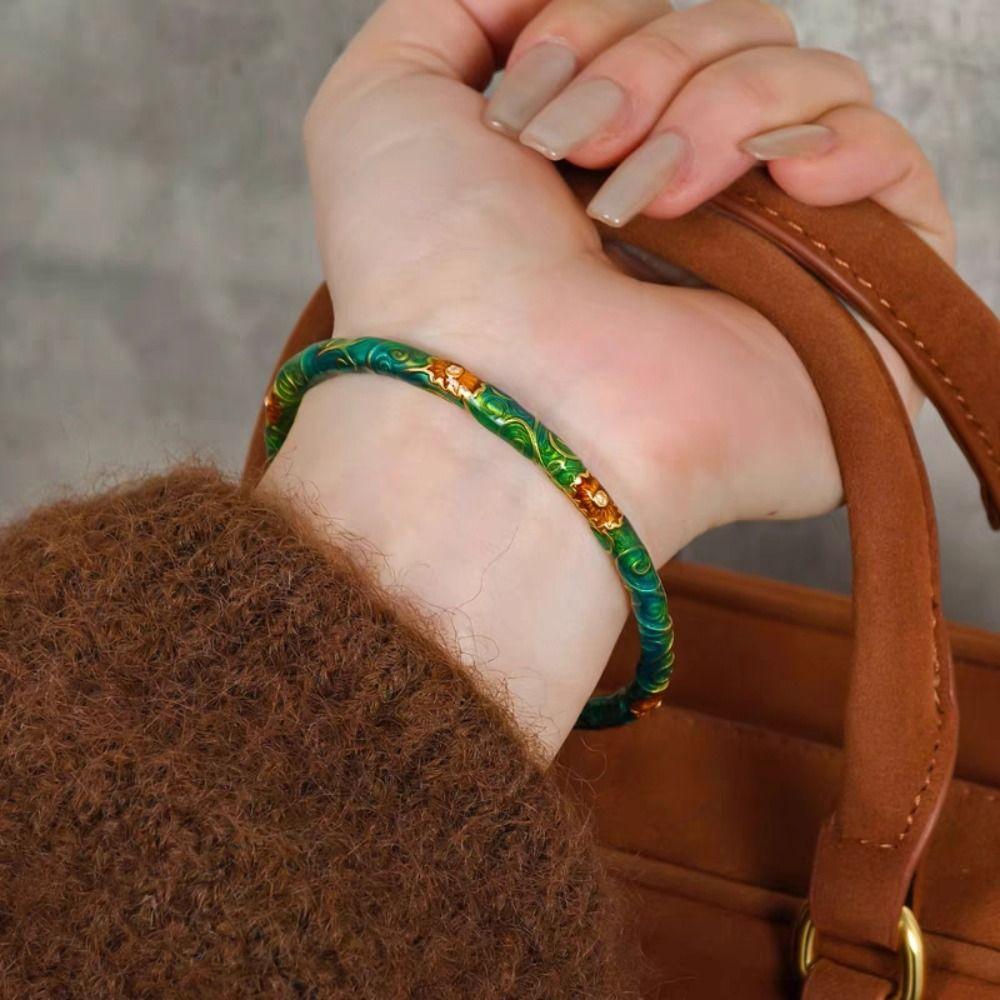 Open Ring Chinese Cloisonne Bracelet Vintage Filigree Flower Bangle Women's Enamel Braclet  Gifts