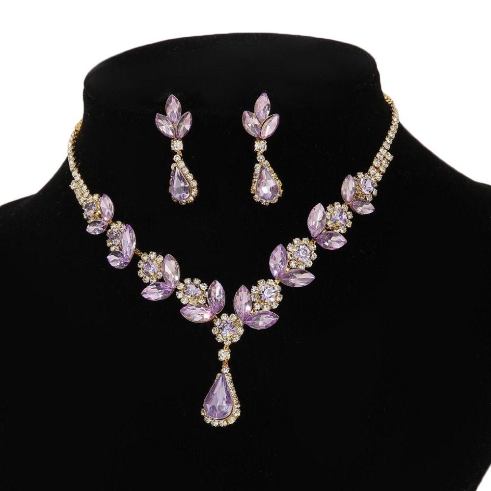 Shining Earrings Rhinestone Necklace Wedding Party Crystal Jewelry Set Women