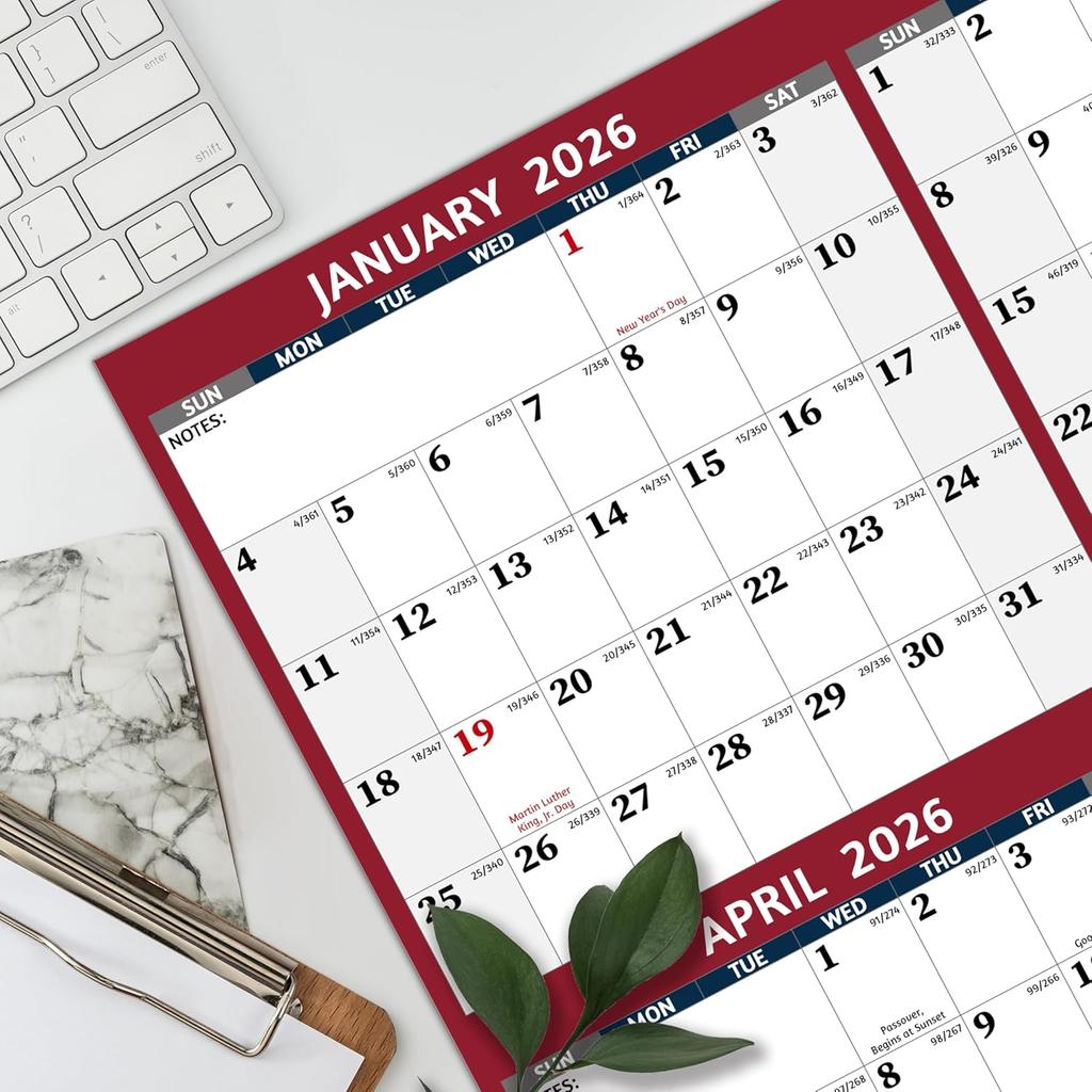 2026 Dry Erase Calendar – Large Yearly Wall calendar 2026, 33.7'' x 45.1'', 2-Side Reversible Calendar 2026, Vertical/Horizontal, Jan 2026 – Dec