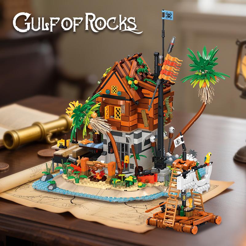 1487Pcs Pirate Series Rock Bay Moc Building Blocks Set Diy Architectural Model Assembly Toy Creative Ornament Kids Birthday Gift