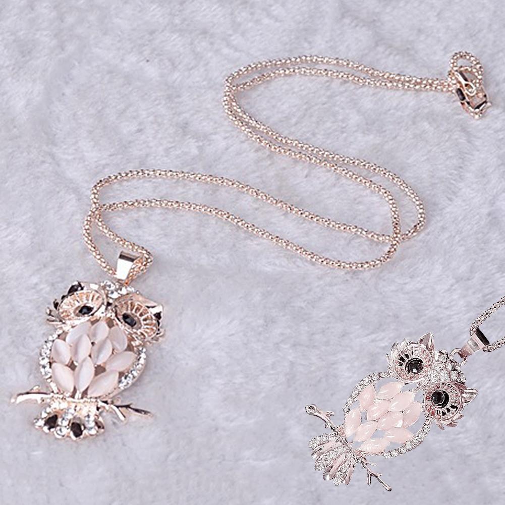 Дамы кристалл горный хрусталь опал кулон сова ожерелье длинная цепочка модные украшения
