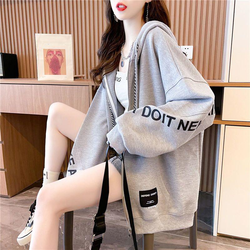 Hooded Sweatshirt Women Ins Spring and Autumn Loose Casual Large Size Thin Section In The Long Paragraph Cardigan Jacket