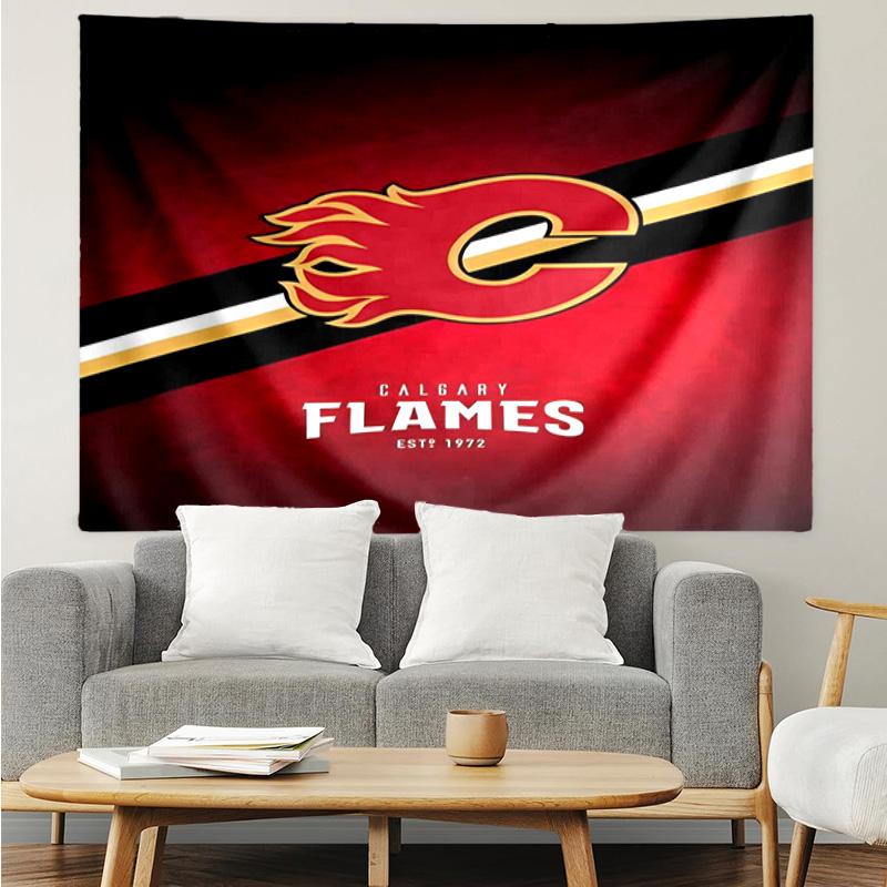 1PC Flames Hockey Team Logo Tapestry Accessories Playroom Tapestry, for Bedroom,Livingroom, dormitory Room Wall Decor Fan Birthday Gifts