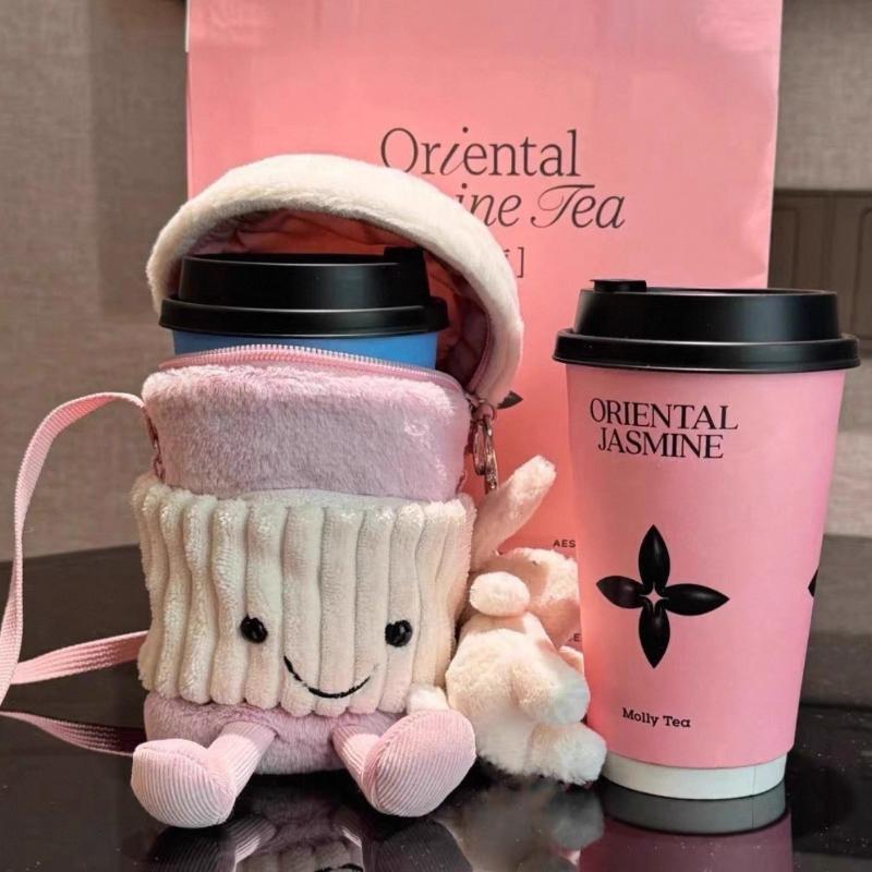 Cute Cartoon Soft Plush Crossbody Bag Cartoon Cup Sleeves, Coffee Water Cup Bag Cartoon Milk Tea Bag