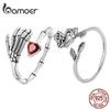 Кольца BAMOER из стерлингового серебра 925 пробы в стиле панк с черепом и красным сердцем CZ для женщин, специальные ювелирные изделия на Хэллоуин, подарки