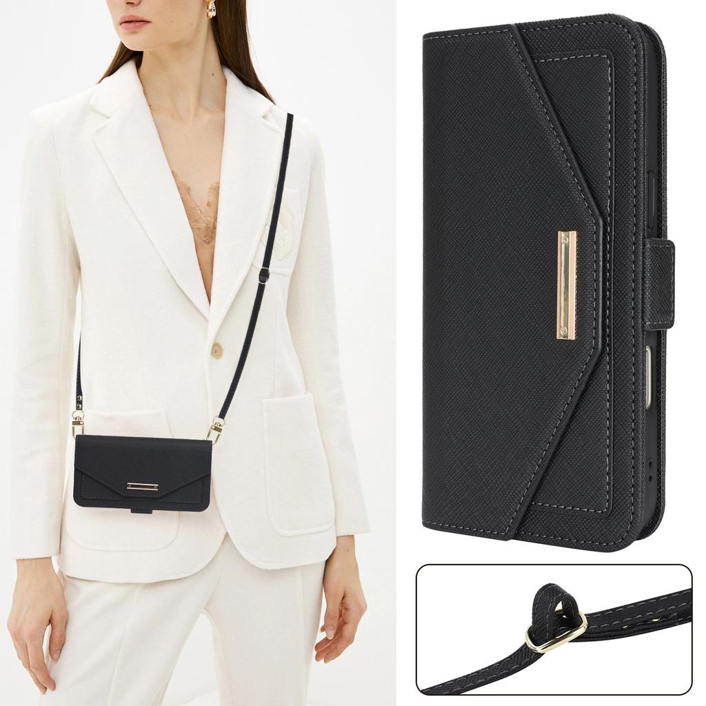 Mirror Wallet Magnetic Leather Case for iPhone 17 Pro Max Air 17E 16 15 14 13 Mini 12 11 7 8 Plus SE Xs XR Crossbody Strap Cover