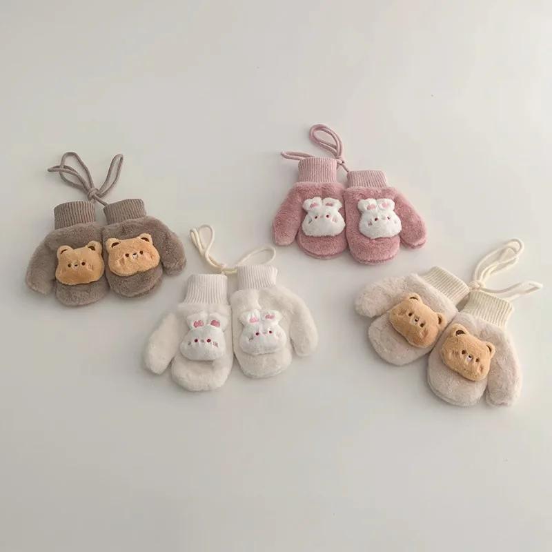 1-4 Years Old Cartoon Bear Rabbit Baby Mittens Winter Warm Kids Baby Girl Gloves Children Cute Thick Gloves