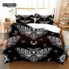Black Death Moth Bedding Set Gothic Skull Duvet Cover Set Butterfly Moon Stars Mandala 3D Print Comforter Cover With Pillowcases