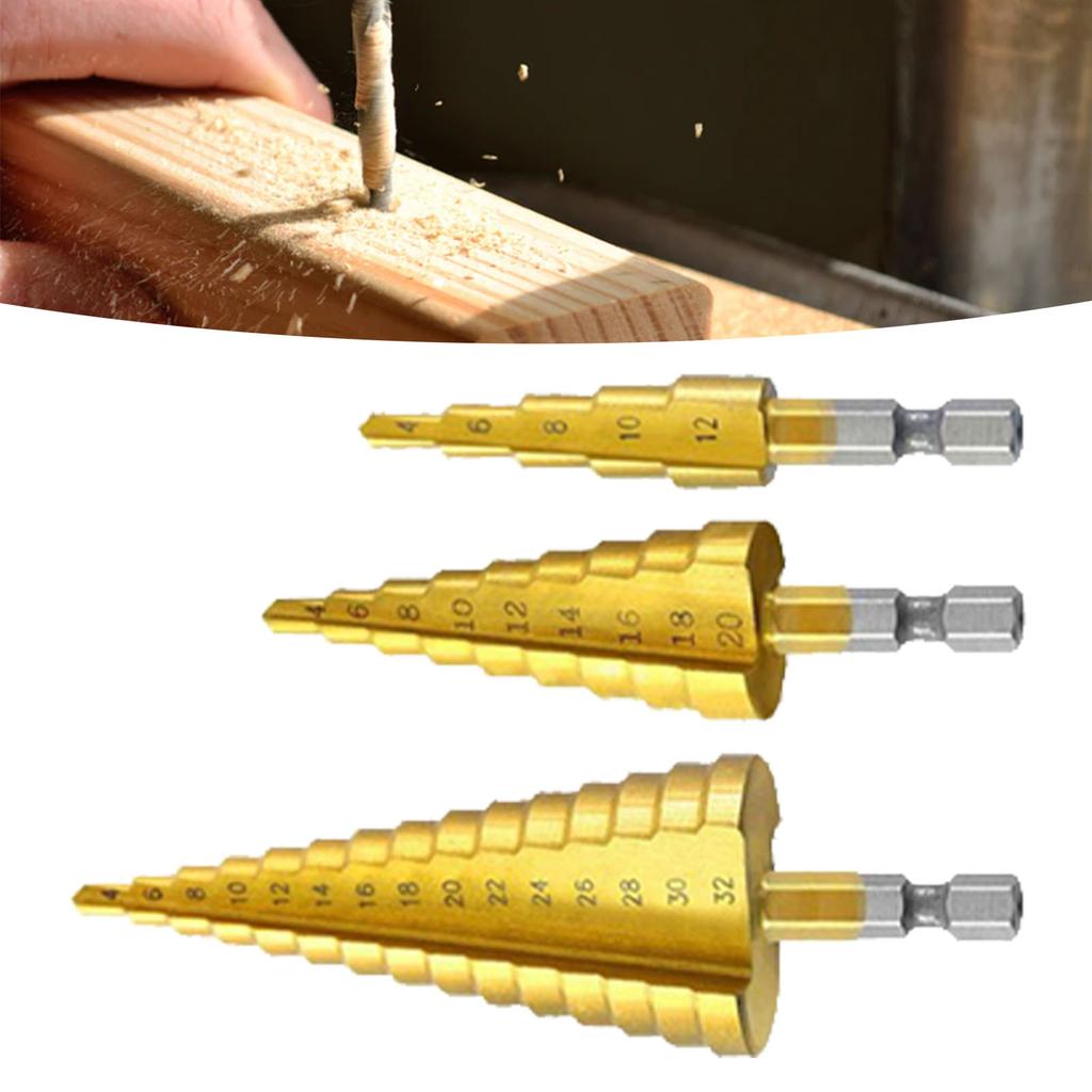 Набор ступенчатых сверл с титановым покрытием, износостойкий, стабильный, прочный, с шестигранным хвостовиком, набор конусных сверл-пагод