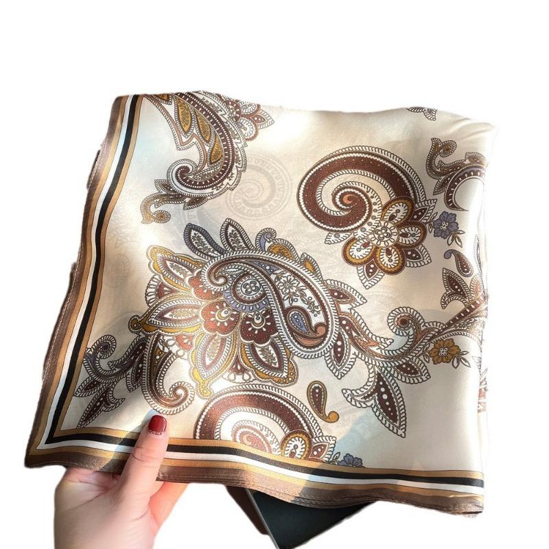 Spring New Cashew Nut Flower Plain Crepe Satin Printed Silk Scarf Women's Premium Versatile Mulberry Silk Small Square Scarf