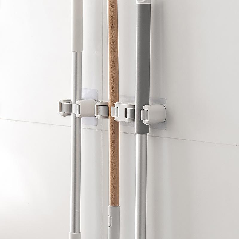 Держатель для швабры, Не требует сверления, Бытовой крючок для швабры для ванной комнаты, Настенный зажим, Подвесная стойка, Без следов, Прочная стойка для швабры