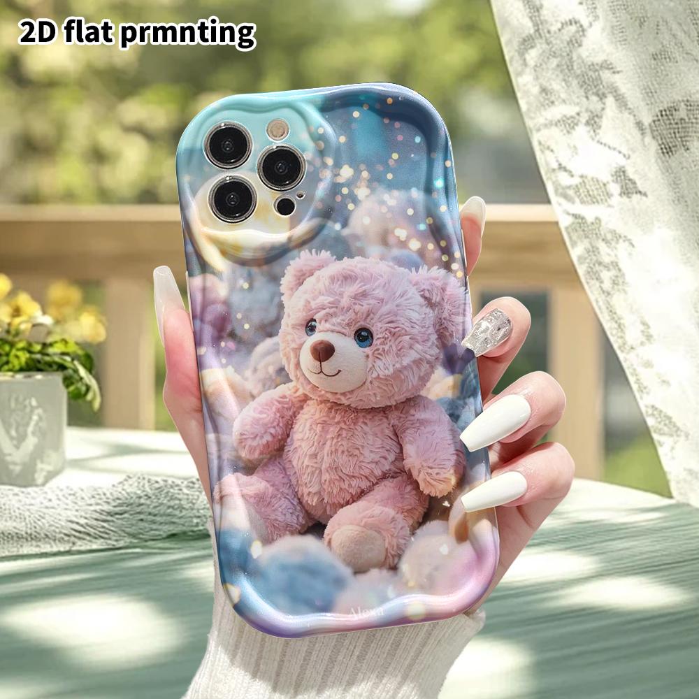 Phone Case: 2D flat design suitable for iPhone 18 17 16 15 14 13 Pro protective case, pink teddy bear, perfect Christmas and Halloween holiday gift