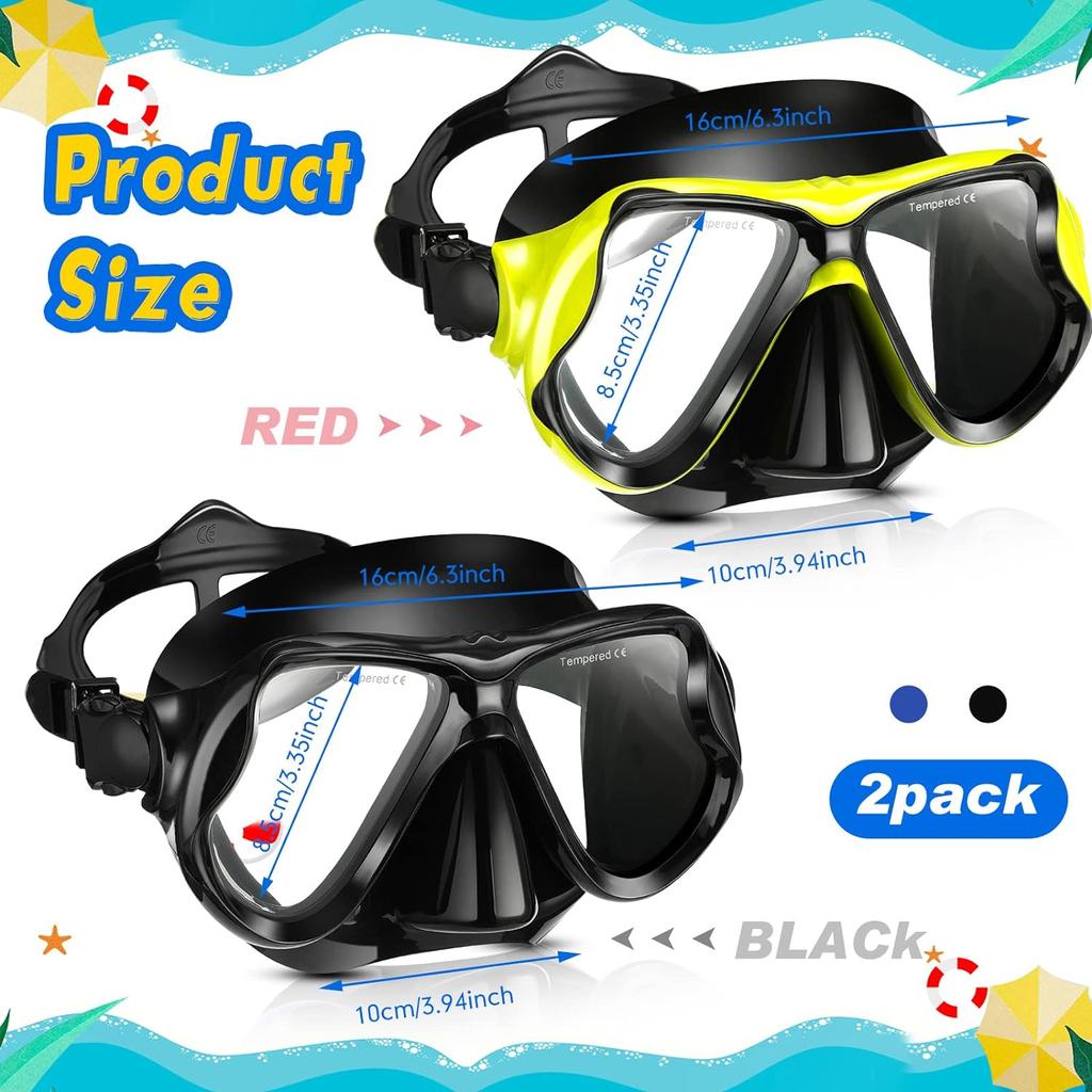 2 Pack Swimming Face Masks For Adult Swimming Snorkeling Goggles With Nose Cover Anti-Fog Clear Vision Tempered Glass For Diving Swimming