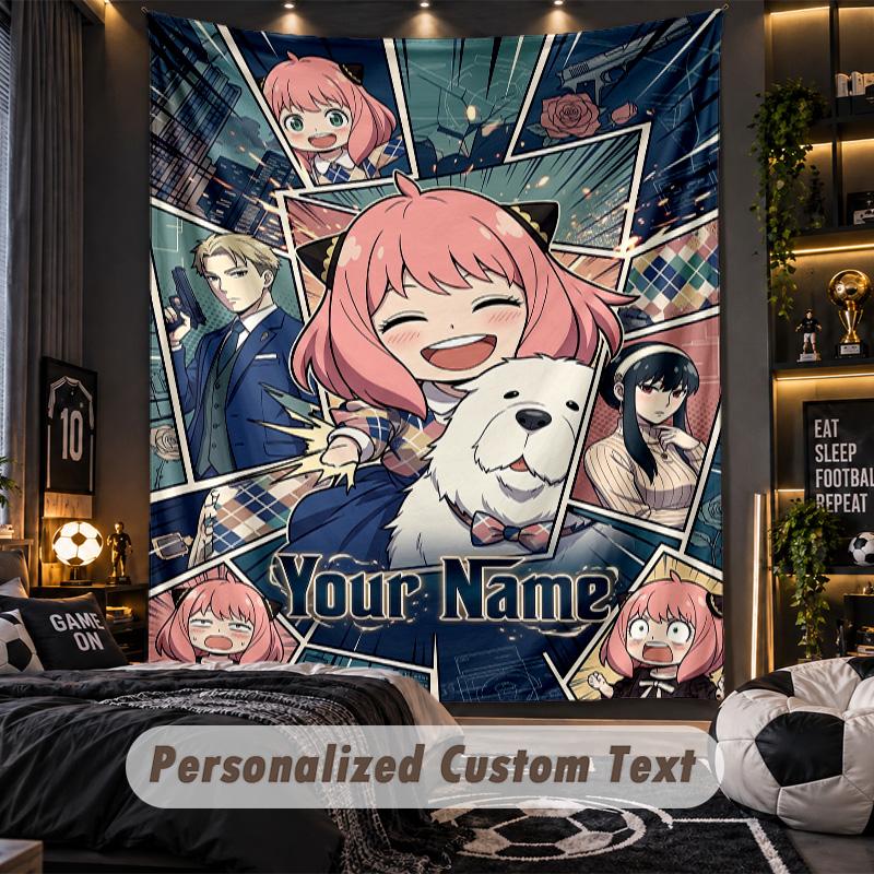 Personalized Wall Tapestry,Spy × Family Custom Printed Name, Fabric Wall Art For Indoor Room Backdrop