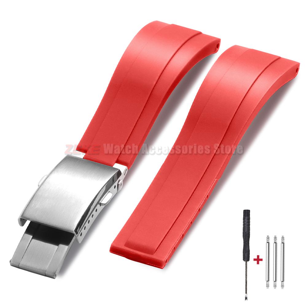 Силиконовый ремешок для часов 20 мм для Rolex для Water Ghost Green Водонепроницаемый резиновый ремешок для часов Цельный регулируемый браслет с раскладывающейся застежкой