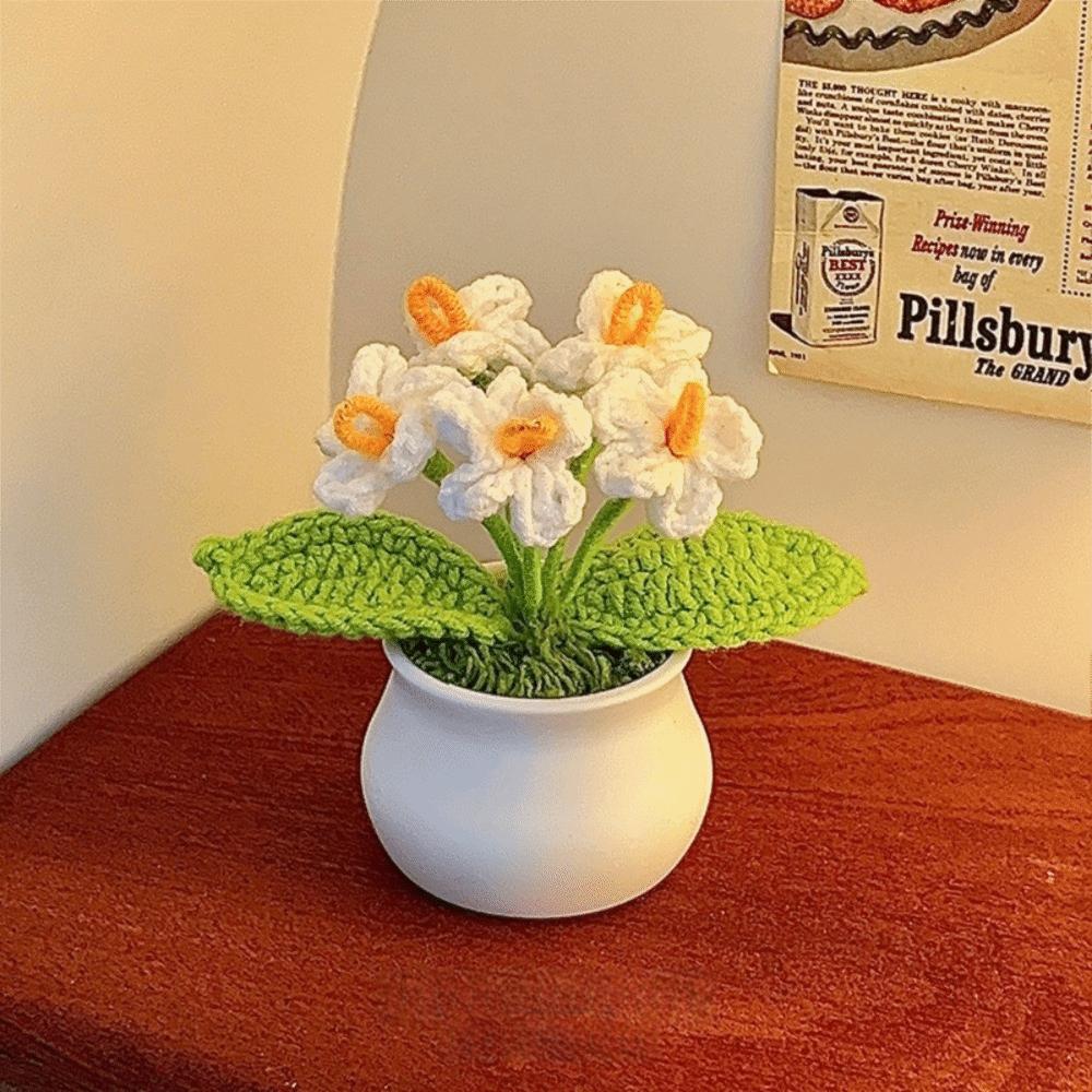 Hand Knitted Crochet Flower Doll Potted Plant Handmade Sunflower Potato Doll Artificial Flower Forget-me-not Wool Knitting Doll