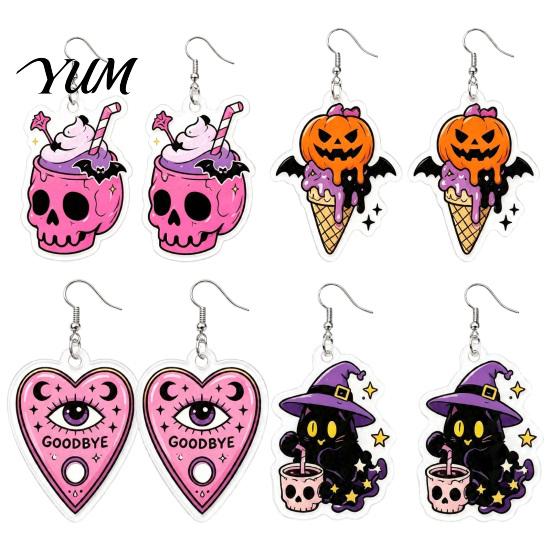 Acrylic Dangle Earrings 1 Pair Halloween 2D for Women, Spooky Pumpkin Skull Cool Aesthetic Black Cat Drop Earrings, Holiday Jewelry Gifts Party