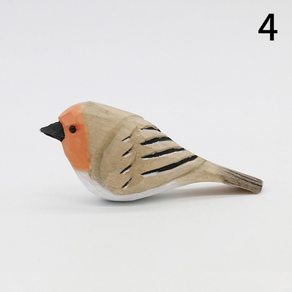 Handmade Small Bird Ornament Cute Wooden Bird Figurine Creative Wood Carving Bird Children's Toys