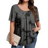 Plus Size Women's Casual Round Neck Pleated Short Sleeve Solid Color Top