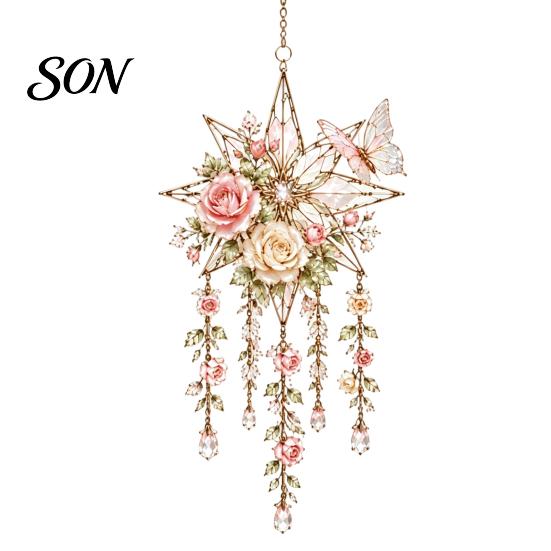 Outdoor Living Space Accessories Acrylic Flower & Sun/Moon Wind Chimes, Window Hanging Suncatcher for Unique Home Decor Gifts Room Balcony, Decorative