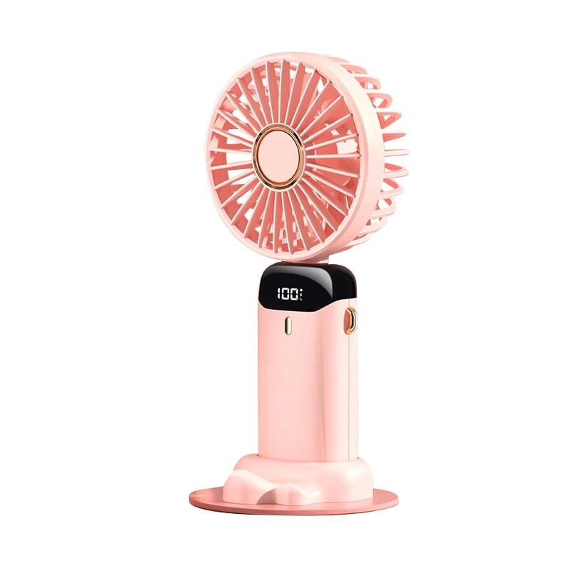 Handheld Mini Fan Foldable Portable Neck Hanging Fans 5 Speed USB Rechargeable Fan with Phone Stand and Display Screen