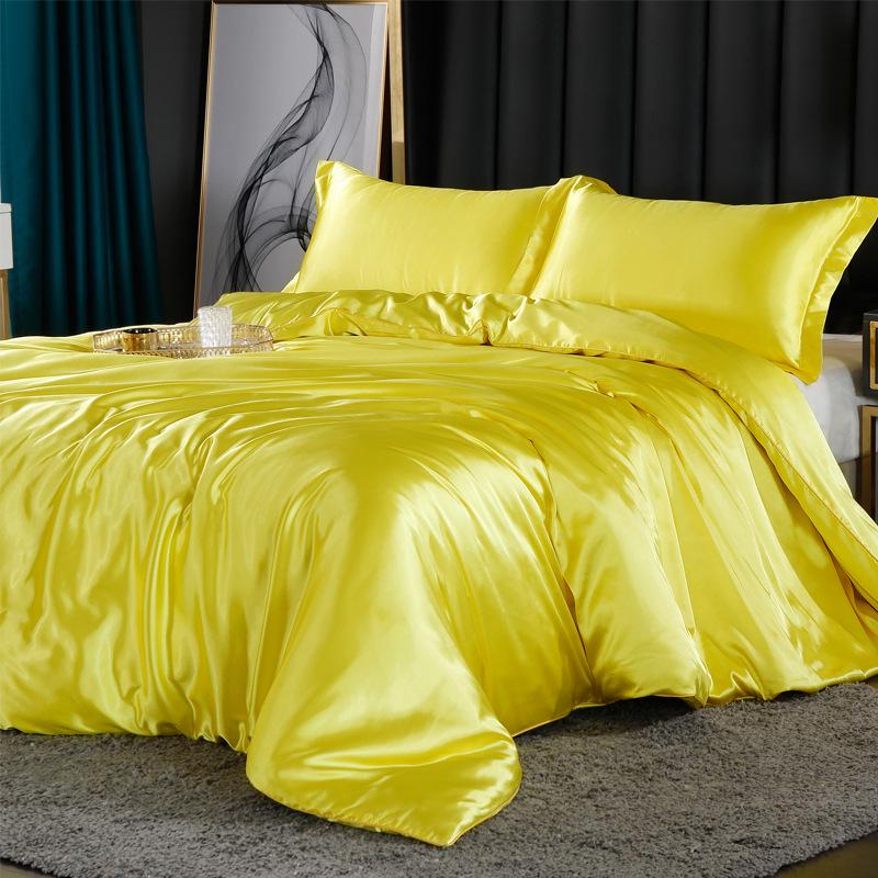Japanese Style Silky Solid Color Bedding Set - Includes Sheet and Two Pillowcases for a Cool, Nude Sleeping Experience In Summer.