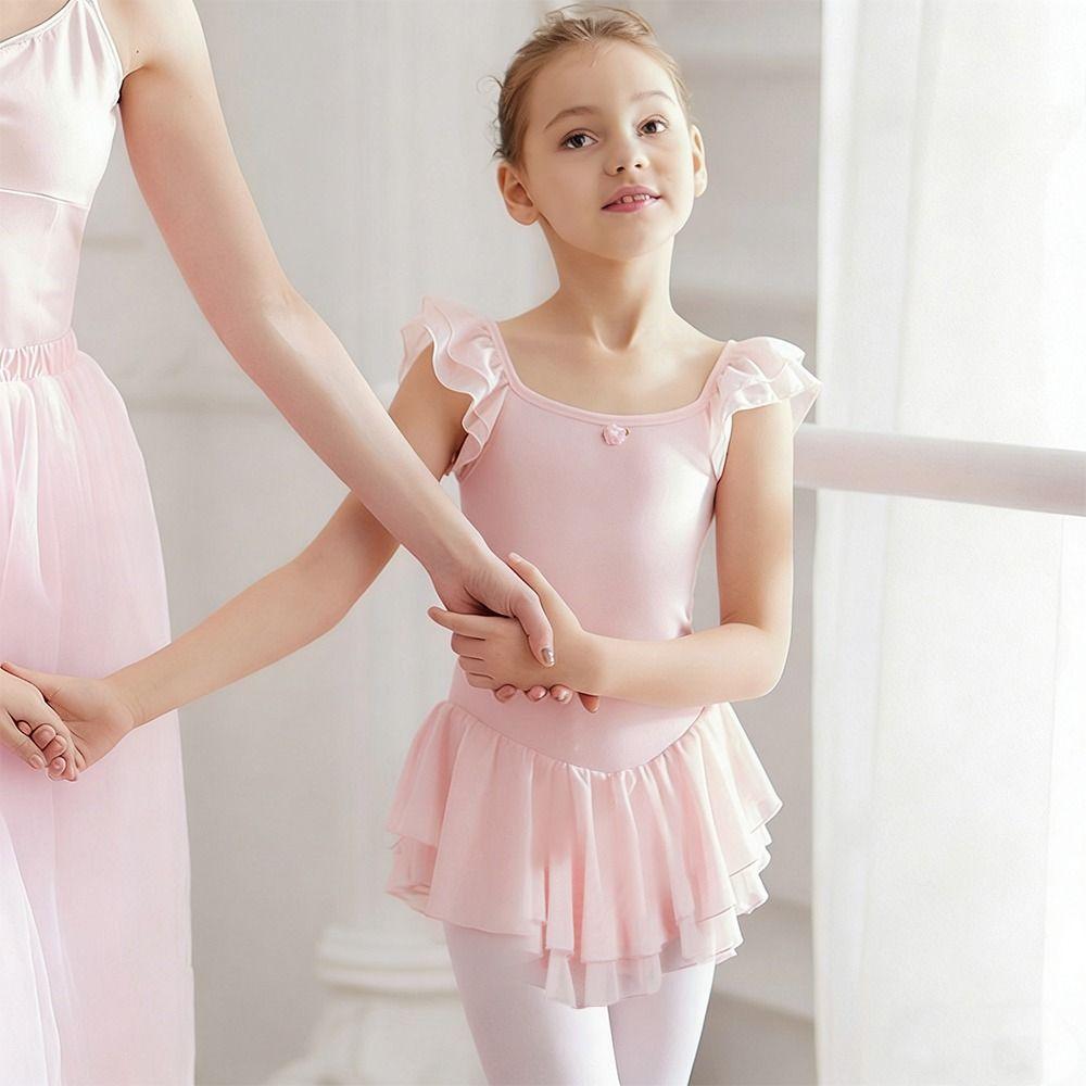 Short Sleeve Gymnastics Leotards Cotton Ballet Bodysuits Fashion Dancewear Kids Girls