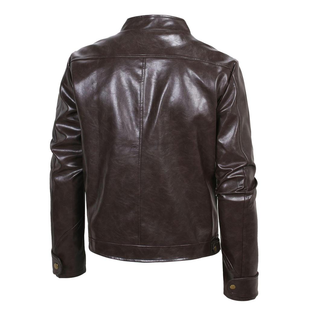 Мужская кожаная куртка с эффектом потертости 2023 года - Европейский и американский панк-стиль с воротником-стойкой