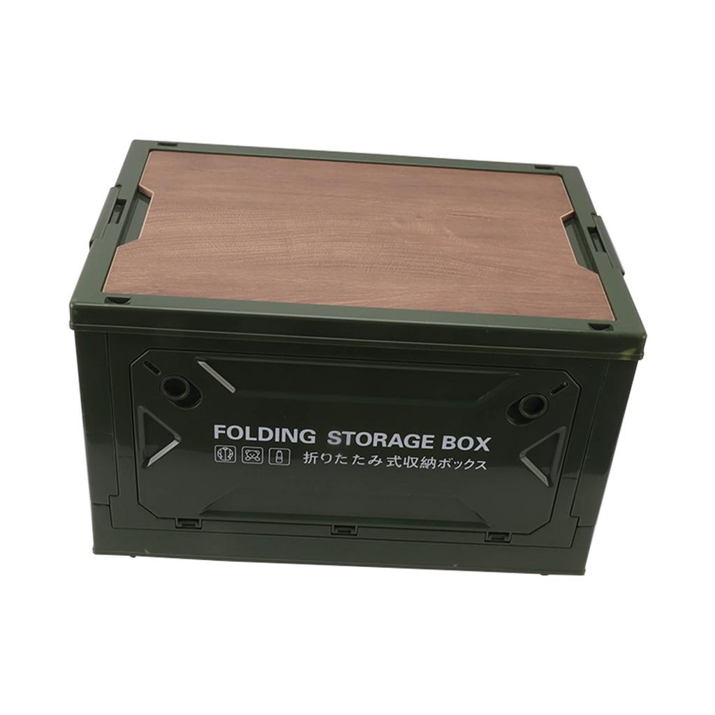 Folding Camping Storage Box with Wooden Lid Collapsible Storage Bin Container with Wheels for Car