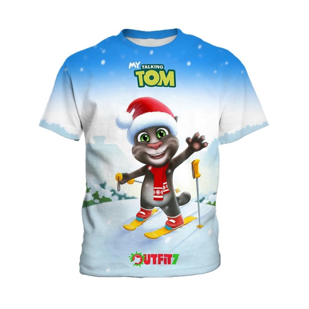 Футболка с короткими рукавами с принтом «Мой говорящий Том» для детей, модная одежда для мальчиков, повседневный удобный топ