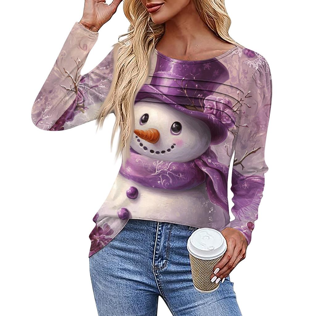 Женская повседневная модная футболка с круглым вырезом и длинными складками на Рождество