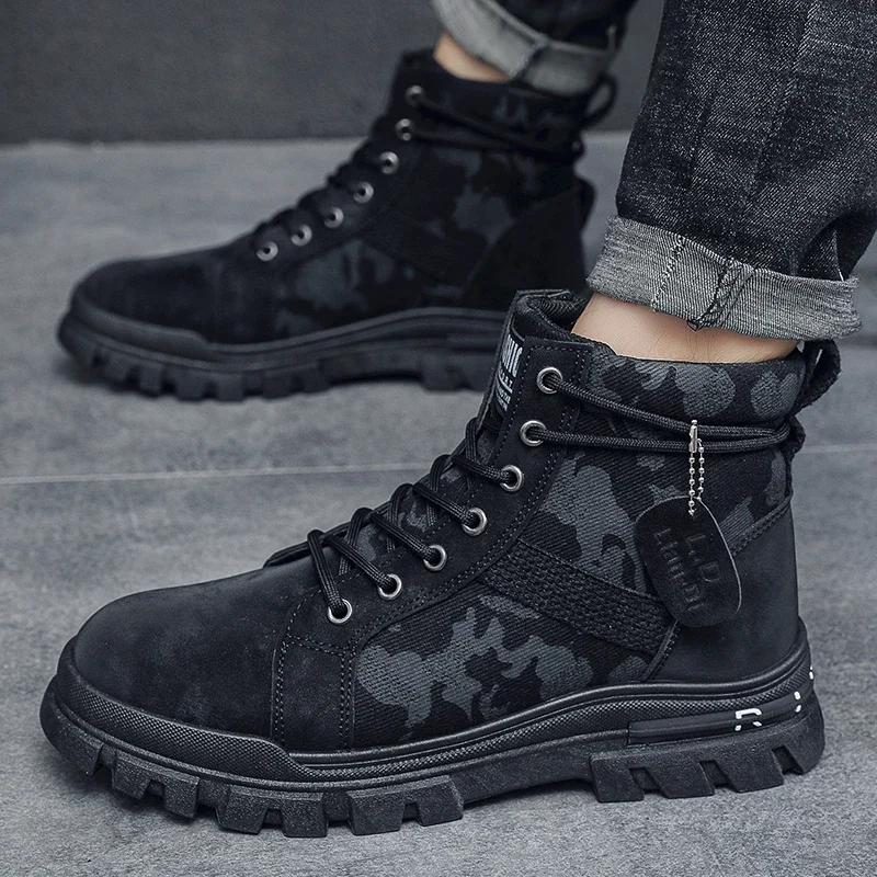 Мужские высокие ботинки на плоской подошве, легкие походные ботинки для улицы, черные походные ботинки, кроссовки для бега, тенниса, ходьбы, мотоциклетные