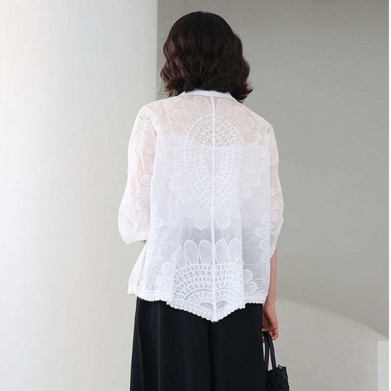Shiz Madam Women S Sunflower Embroidery Cotton Shirt J31818