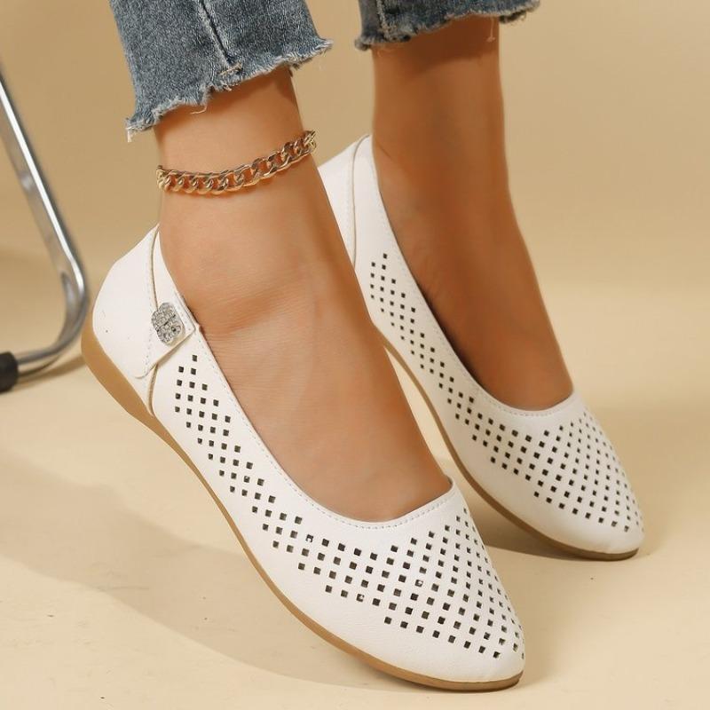 Women's Single Shoes Round Toe Shallow Mouth Cutout Breathable Non-slip Wear-resistant Flats