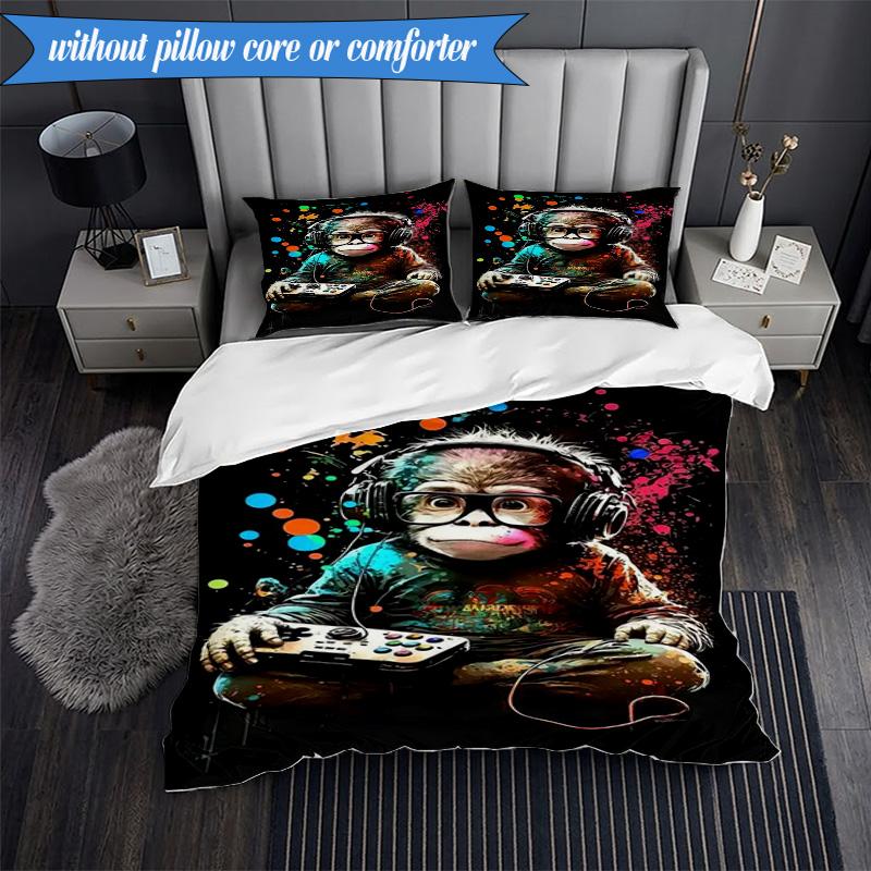 3PCS Monkey Gamer Adventure Bedding Set,Including 1pc Duvet Cover And 2pcs Pillowcases Perfect for Bedroom, Dormitory, Fan Christmas gift
