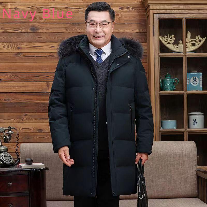 Men's Thickened Mid-length Down Jacket White Duck Down Middle-aged and Elderly Warm Jacket Winter Coat