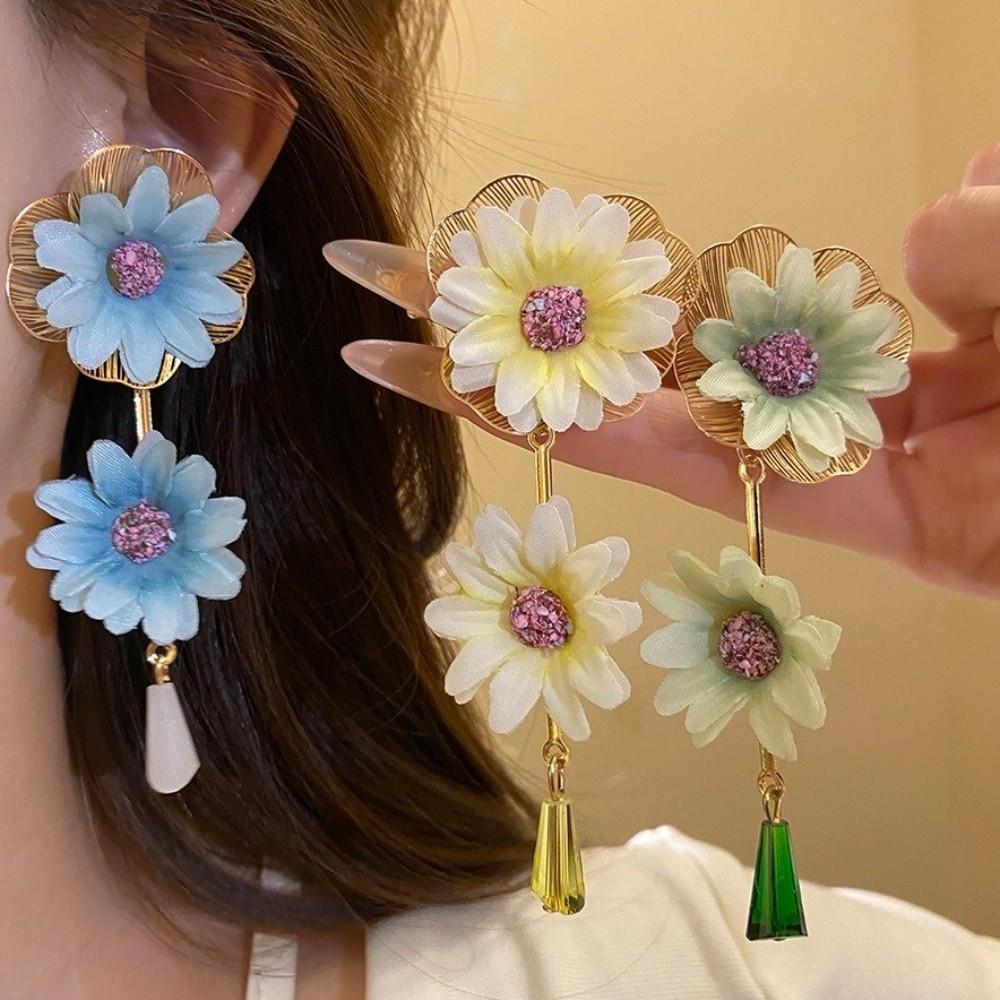 Стеклянные серьги-подвески с цветами Сладкие хрустальные серьги-капли Супер-фантазийные серьги-цветы из ткани Подарок
