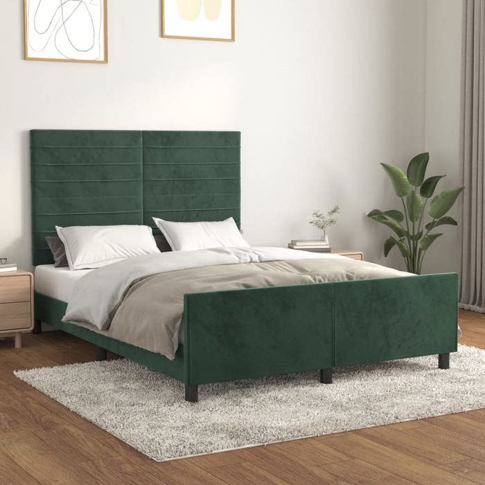 VidaXL Cadre de lit avec tête de lit Vert foncé 140x190 cm Velours3125815