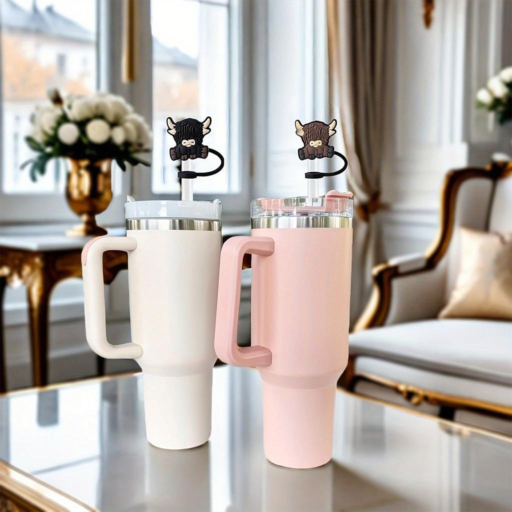 Набор из 6 уникальных мультяшных пробок для трубочек, красочные пластиковые крышки для трубочек в форме коровы, аксессуары для посуды для питья