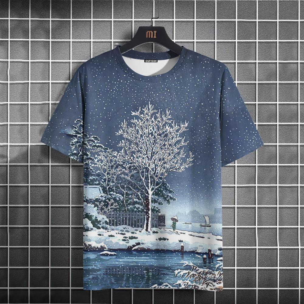 Мужская футболка с 3D-принтом Ukiyo-E, свитер с короткими рукавами, уличная футболка, свободная спортивная рубашка, повседневная мужская одежда больших размеров