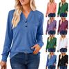 Women's Fashion Autumn V-neck Solid Color Buttons Decorated Loose Long-sleeved T-shirt Tops