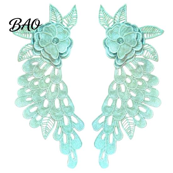 DIY Garment Sewing Supplies 2Pcs Embroidery Patches for Wedding Dress, Water-soluble Lace Applique, Floral Bridal Gown Patch Motif Sew on Sticker,