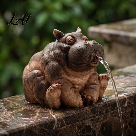 Outdoor Animal Decor Water Spitting Hippopotamus Figurine Realistic Hippo Resin Statue Statue Fountain Sculpture for Garden Pond Pool Decoration