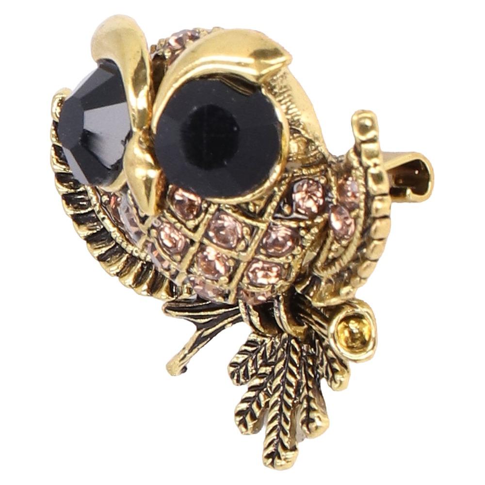2pcs Rhinestone Crystal Owl Brooch Pin Gold-Tone Alloy Crystal Owl Lapel Pin For Women
