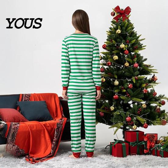 Теплый ветрозащитный домашний костюм, Комплект matching family pajamas, Зелено-белый полосатый рождественский комплект из 2 предметов, Милые пижамы для мужчин и женщин, Праздничные Pjs