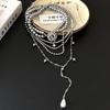 Crystal Inlaid Multi-Layer Pearls Necklace Multilayer Stacked Cross Clavicle Chain  Girls