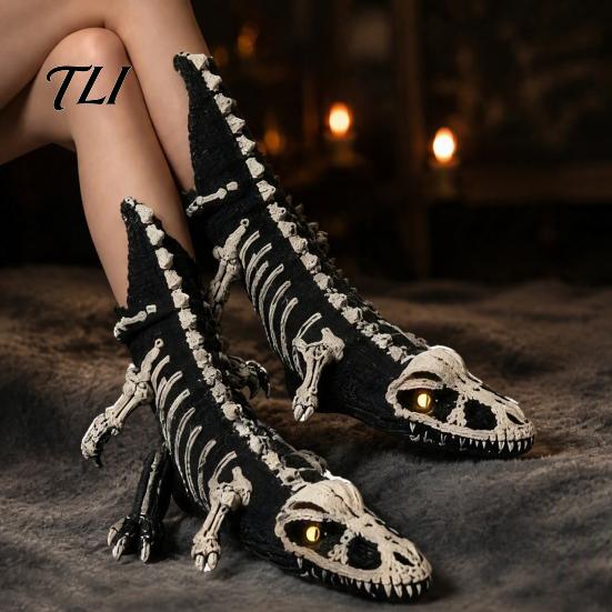 Ghost Theme Holiday Footwear 3D Halloween Novelty Socks for Women Men, Pumpkin/Owl/Black Cat/Ghost/Owl/Dragon Crew Pumpkin Skeleton