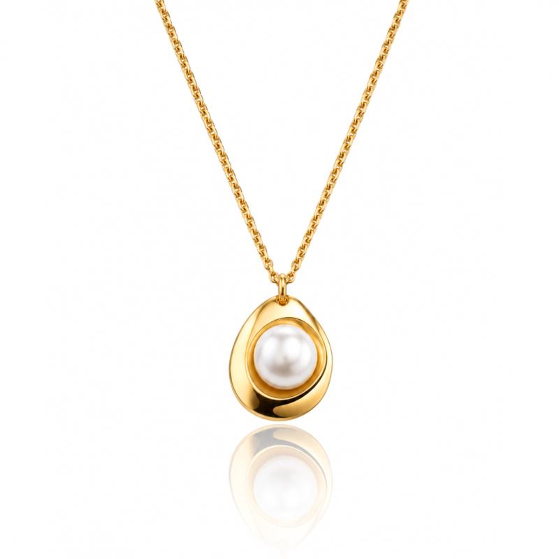 14K Gold Plated Stainless Steel Necklace, Pearl Pendant Nst2310