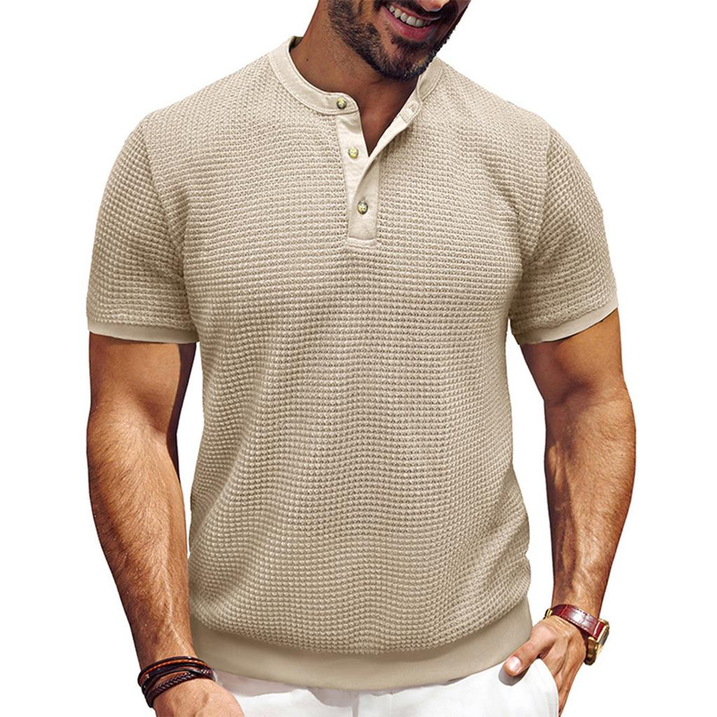 Men's Short Sleeved Textured Knitted Shirt T-shirt Pullover