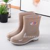 Модные женские резиновые сапоги средней длины, водонепроницаемые сапоги для столовой, нескользящие черные женские резиновые сапоги, взрослые хлопковые термосапоги